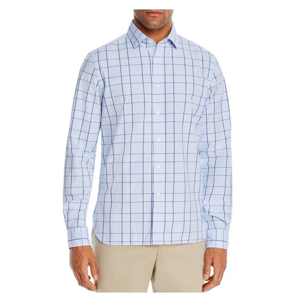 The Mens store Mens Blue Framed Long Sleeve Button Down Casual Shirt L